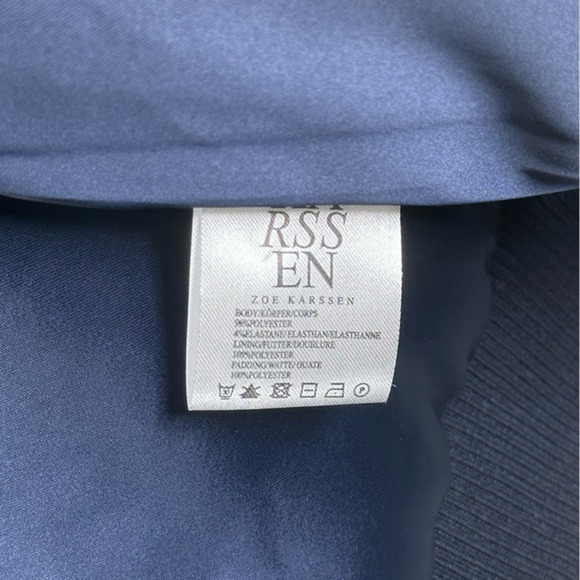 Zoe Karssen Navy Long Satin Bomber Jacket Big in Japan Size XS NWT $325 - Picture 12 of 14